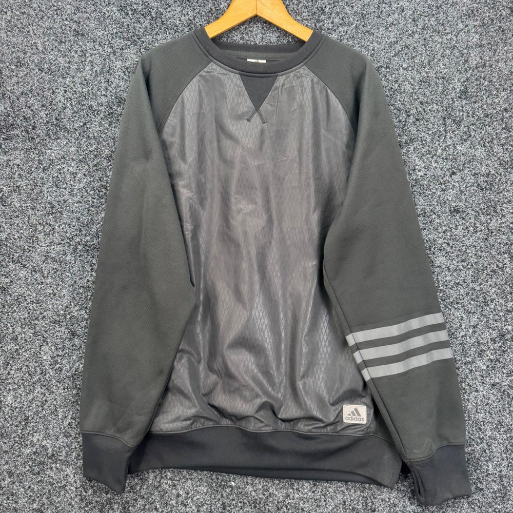 Adidas Mens Large Charcoal Grey Mixed Media Fleece Crewneck Sweatshirt Pullover